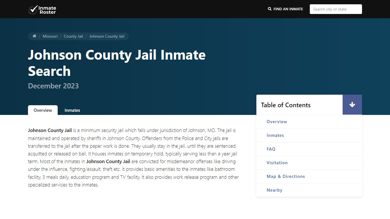 Inmate Search | Johnson County Jail - Centerville, MO